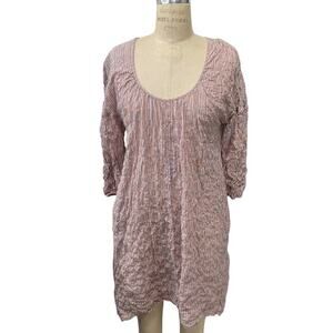 Pietsie‎ Striped Dress Size Small Pink and Blue Crinkle Seersucker Pockets